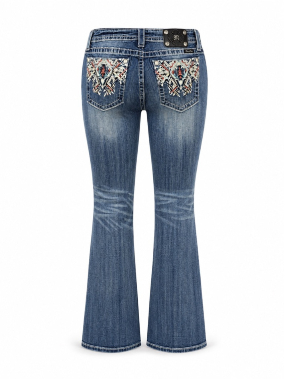 Miss Me Women’s Mid Rise Boot Cut Jeans Sz 34 Embellished Southwestern Denim